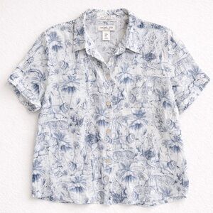 Rachel Zoe Women’s Linen Safari Jungle Button Down Shirt Blue White Size M